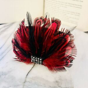Feather Wrap Bracelet Red Black Vegan Leather Snap Closure Statement Costume